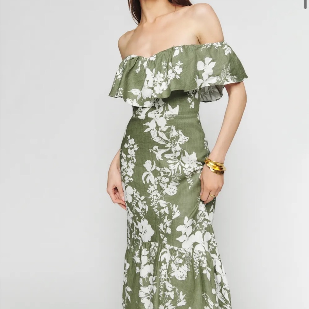 Reformation Baela Linen Dress in Willow